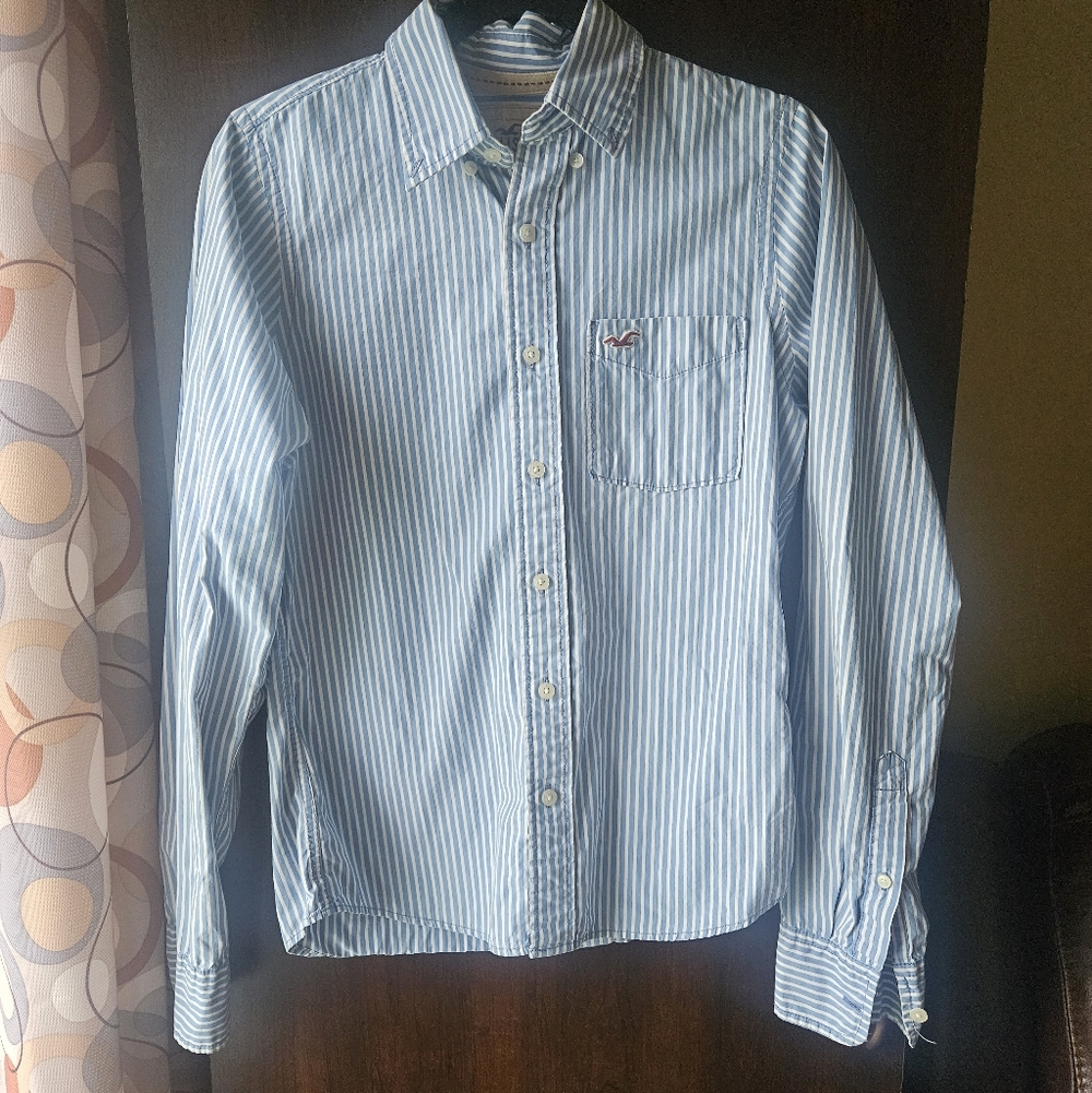 Hollister Light Blue Striped Casual Shirt Size Small